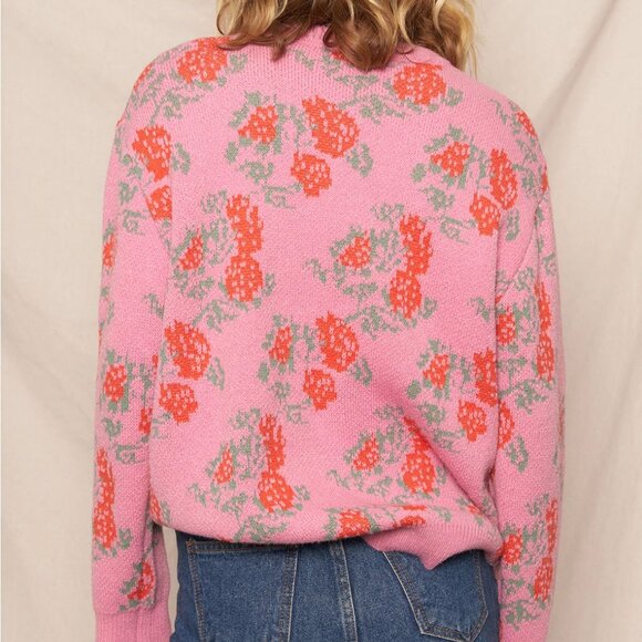 En Creme Rose Print Knit Sweater - Size Large - Picture 2 of 2